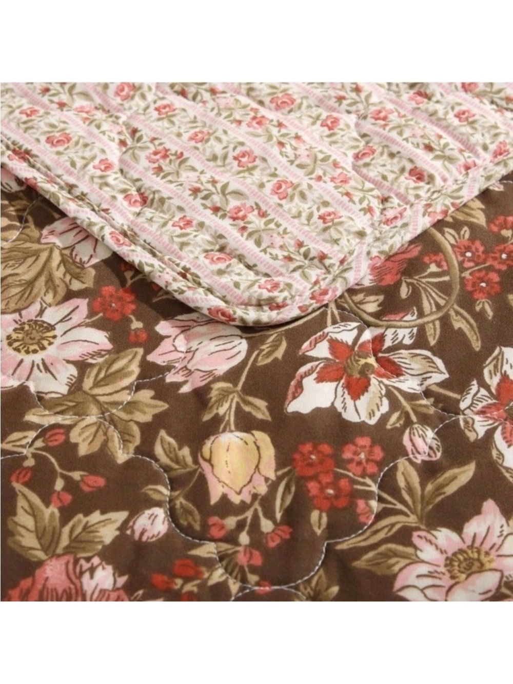 Laura Ashley Marta Twin Quilt Brown Floral Reversible 2 Pc 100% Cotton NWT